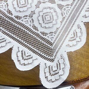 White Lace Tablecloth Polyester Geometric Pattern Rectangle 72" X 58" GrannyCore